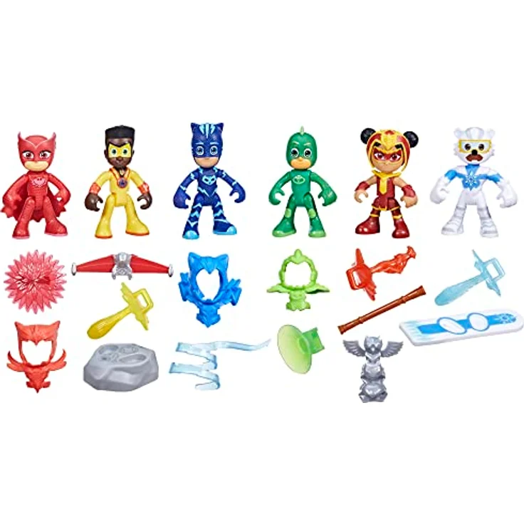 PJMasks Meet The Power Heroes, Sammelfiguren-Set mit 6 beweglichen Actionfiguren und 14 Zubehörteilen – Bild 1