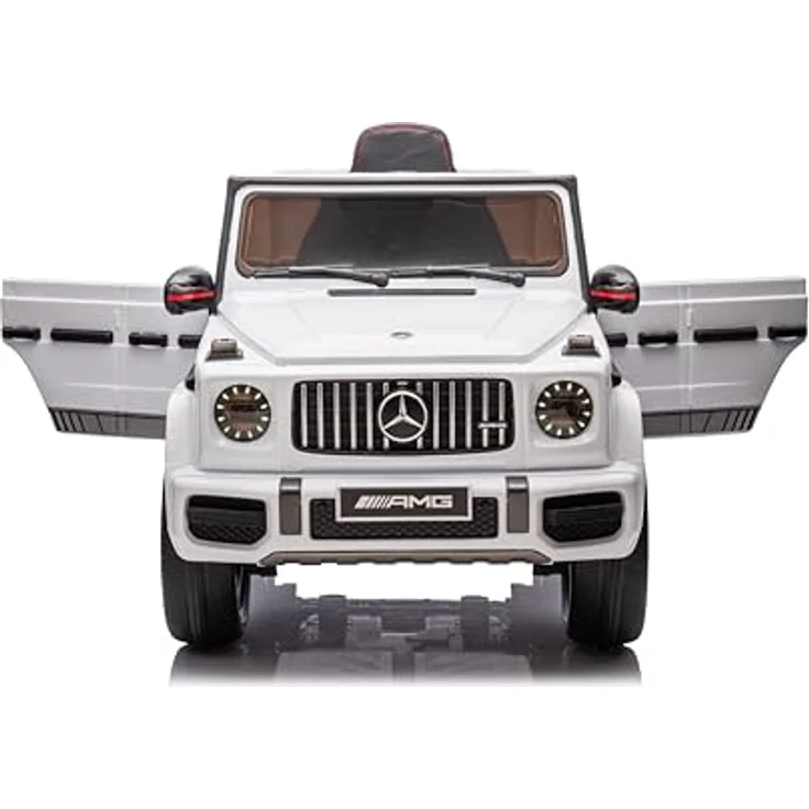 FINOOS Mercedes G63 AMG XL Elektroauto für Kinder, 24V, 4x4 elektrisches Kinder Elektroauto mit Fernbedienung, Ledersitz, Gummi-Reifen (Eva), 2 + 1 Geschwindigkeitsstufen, Hupe, LED, Musik (Weiß) – Bild 2
