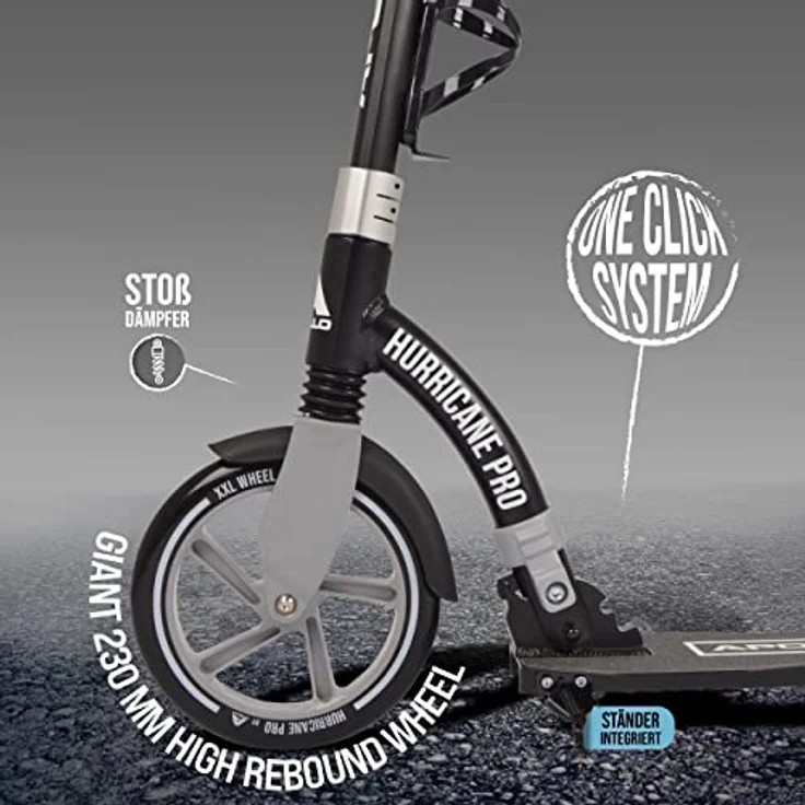 Apollo 230mm Giant XXL Wheel City-Scooter - Hurricane | Roller mit Federung | klappbar und höhenverstellbar | XXL Räder | für Erwachsene | Tretroller | Cityroller für Kinder ab 7 Jahre – Bild 2