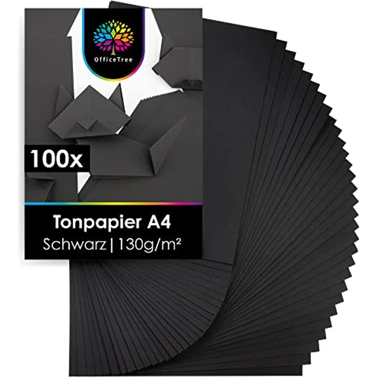OfficeTree 100 x Tonpapier Schwarz A4 130g - Bastelpapier - Tonzeichenpapier zum Basteln & Malen & Drucken – Bild 1
