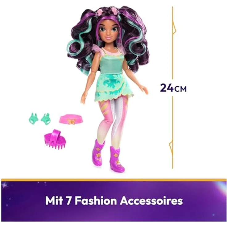 Spin Master Anziehpuppe Unicorn Academy - Fashion Doll - Ava, vollbeweglich mit magischem Einhorn Leaf, rosa-lindgrünfarbenes Kleidchen – Bild 2