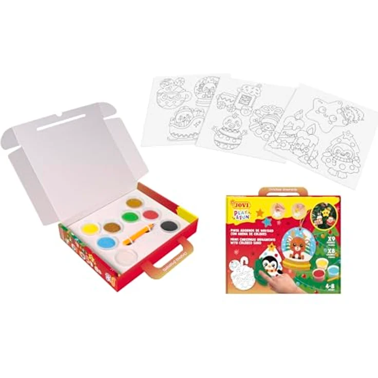 Jovi Play&Fun Weihnachtsset, Sandmalerei mit 8 farbigen Sanddosen und 3 Schablonen für 9 Weihnachtsfiguren, ab 4 Jahren – Bild 3