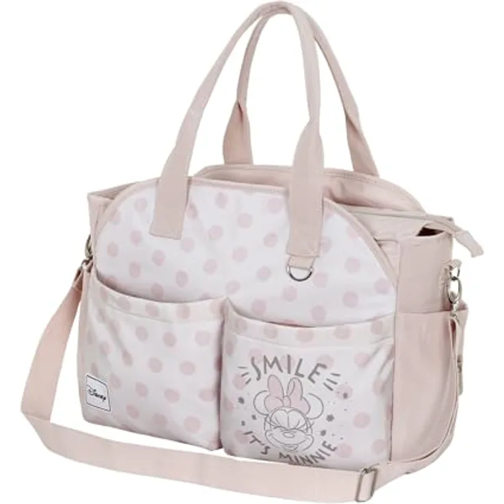 Disney Minnie Maus Dear-Mommy Tasche für Kinderwagen, Lachs - Flüssigkeitsabweisender Außenkörper und 5 Innentaschen