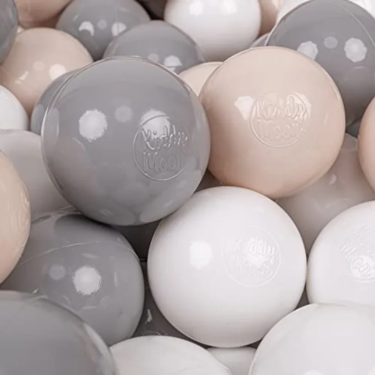 KiddyMoon 700 Bälle/7Cm Einfarbige Plastikbälle für Bällebad, Pastellbeige/Grau/Weiß, BPA-frei, Made in EU