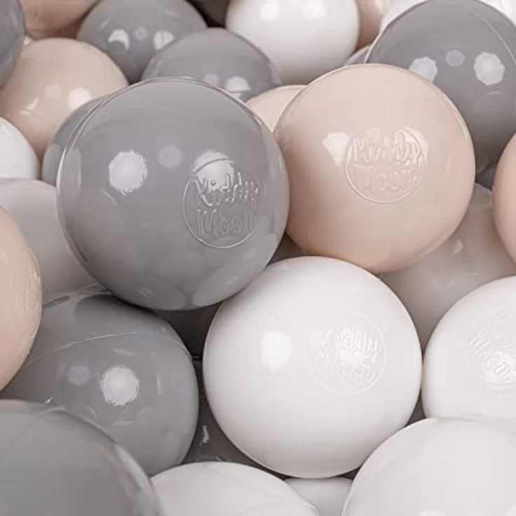 KiddyMoon 700 Bälle/7Cm Einfarbige Plastikbälle für Bällebad, Pastellbeige/Grau/Weiß, BPA-frei, Made in EU – Bild 1