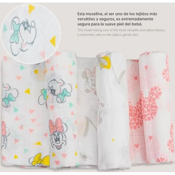 Interbaby MN018 Pack 3 Gaze Baumwolle Disney Minnie Mouse, weiß, 100 g – Bild 7
