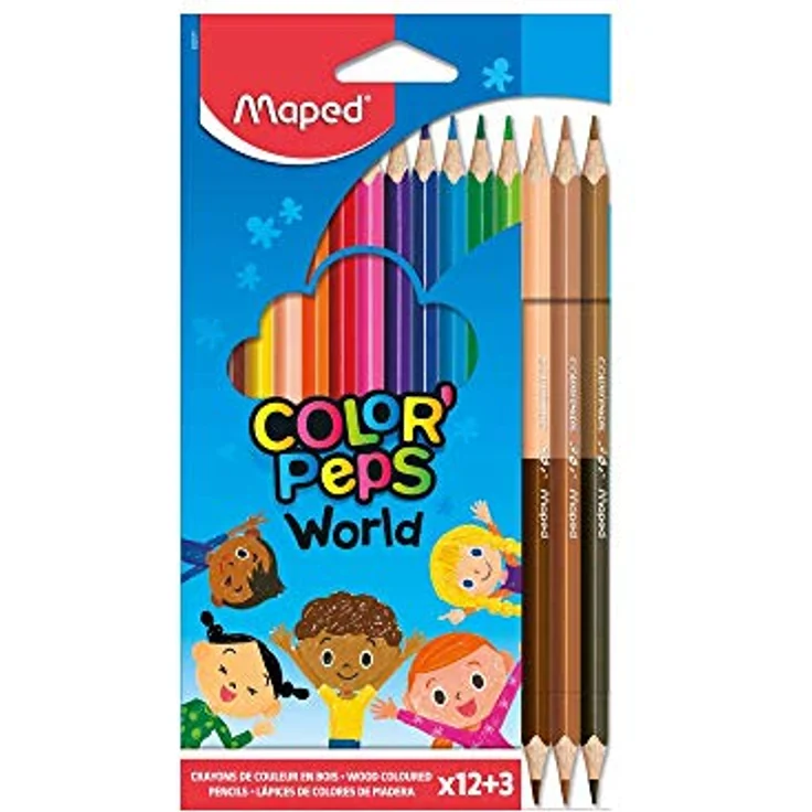 Maped - Buntstifte COLOR'PEPS WORLD x12 + x3 DUO = x6 Hautfarben - x15 Stifte - ideal zum Erlernen der verschiedenen enthnischen Gruppen, 15 Stück (1er Pack) – Bild 1