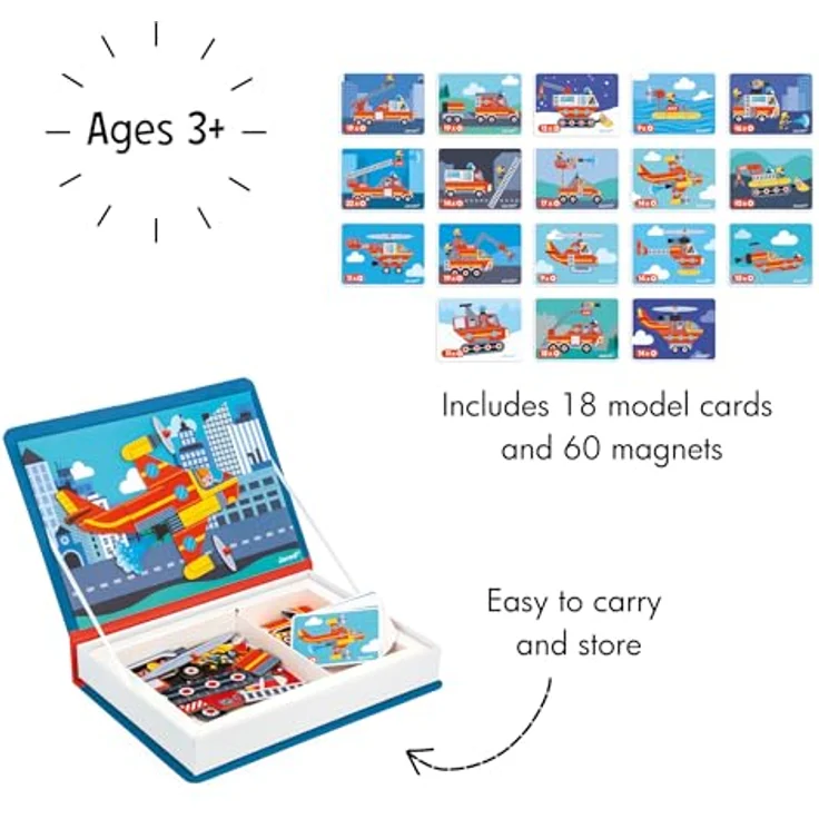 Janod Magnetbuch Feuerwehr, Lernspielzeug mit 60 Magneten, FSC®-zertifiziert, für Kinder ab 3 Jahren – Bild 4