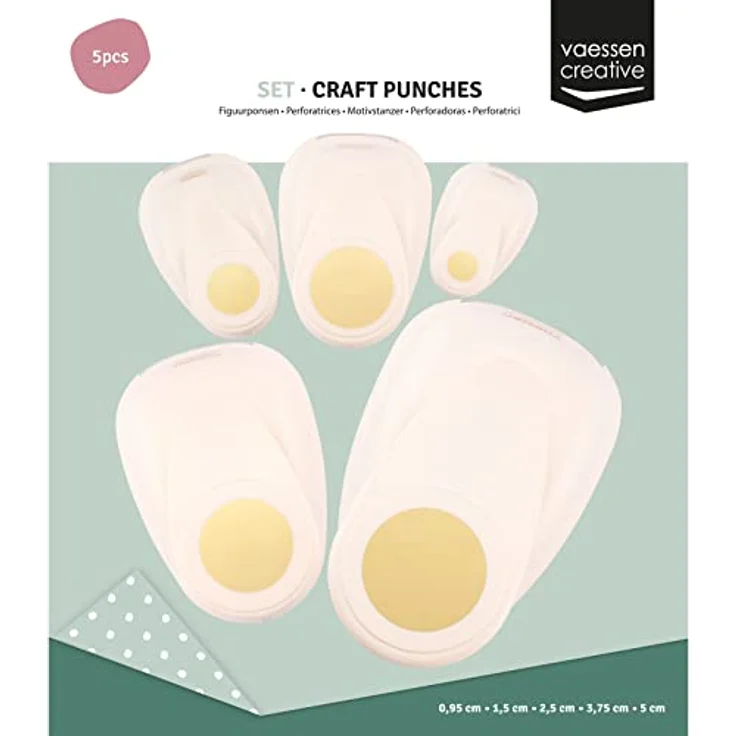 Vaessen Creative Stanzer Set, Motivstanzer mit 5 Kreisen in verschiedenen Größen, 0,95 cm - 5 cm, Weiß-gold, für Papier bis 250 g/m², ideal zum Basteln und Scrapbooking – Bild 4