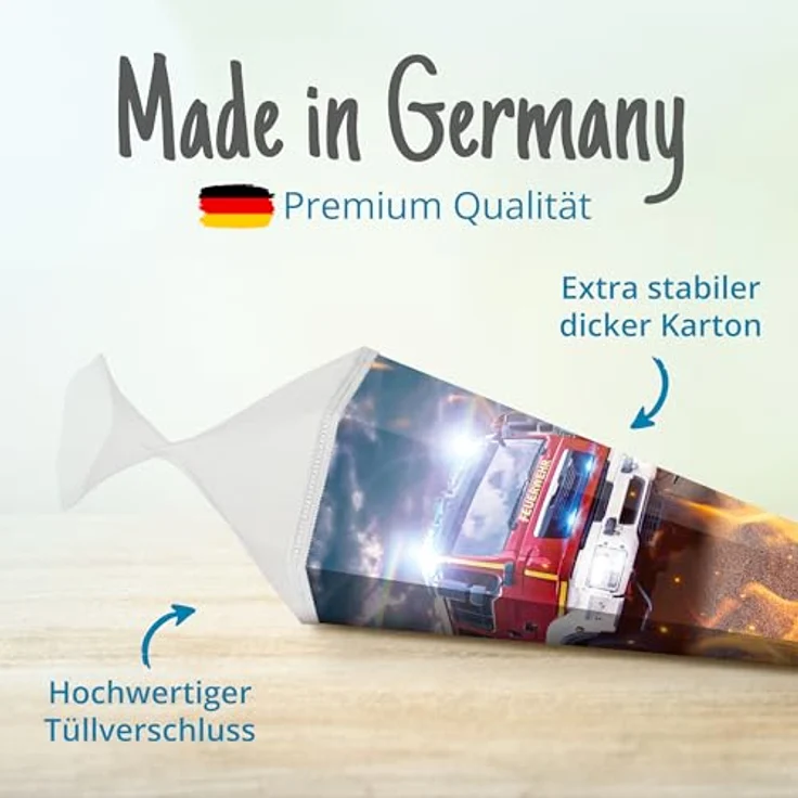 itenga Schultüte 85 cm Feuerwehr 6-eckig mit Tüllverschluss, robust und stabil für Einschulung – Bild 5