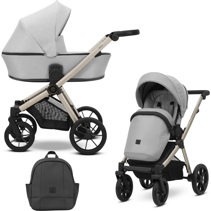 Kunert Brav 2in1 Kombikinderwagen, grau mit champagnerfarbenem Rahmen und Gelrädern