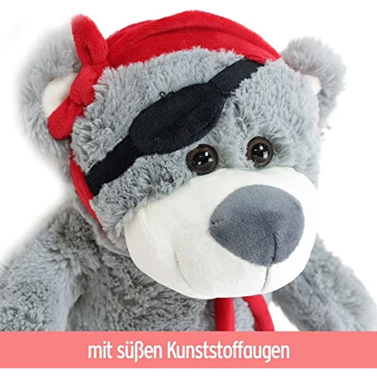 BEMIRO Piratenbär Teddy aus Plüsch in grau - ca- 33 cm, Teddy Pirat, flauschig weich, Mit Piraten Augenklappe, Teddybär, Teddy Bär, Pirat Teddybär, Teddybär Pirat – Bild 4