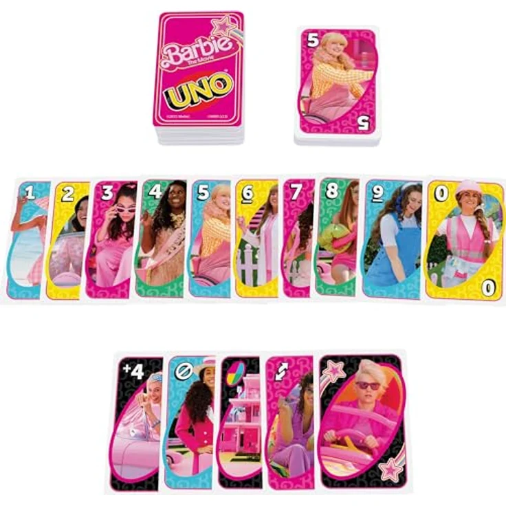 BARBIE THE MOVIE - UNO Kartenspiel für Filme Fans mit Lieblingscharakteren und unvergesslichen Szenen, Sonderregel "Zu viel gespielt", für 2-10 Spieler ab 7 Jahren, HPY59 – Bild 4