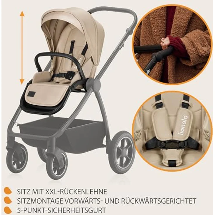 Lionelo Meril 2in1 Kinderwagen, Multifunktionaler Kinderwagen mit All-Terrain-Rädern, XXL-Reisewiege und vollfederung, kompakt zusammenklappbar – Bild 5