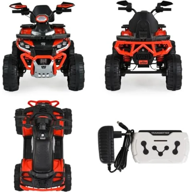 Moni Kinder Elektroquad Speed, Elektrofahrzeug mit Fernbedienung, Scheinwerfer, Musikfunktion, rot – Bild 6