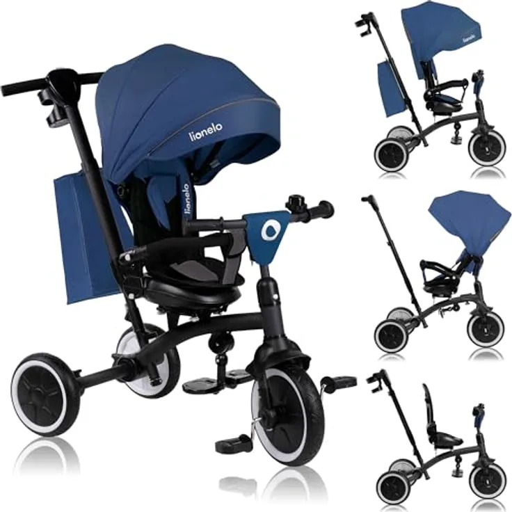 Lionelo Tris Plus Multifunktionales Laufrad Dreirad, Kinderwagen mit drehbarem Sitz, 360° verstellbarer Rückenlehne, große PU-Räder, Montage ohne Werkzeug