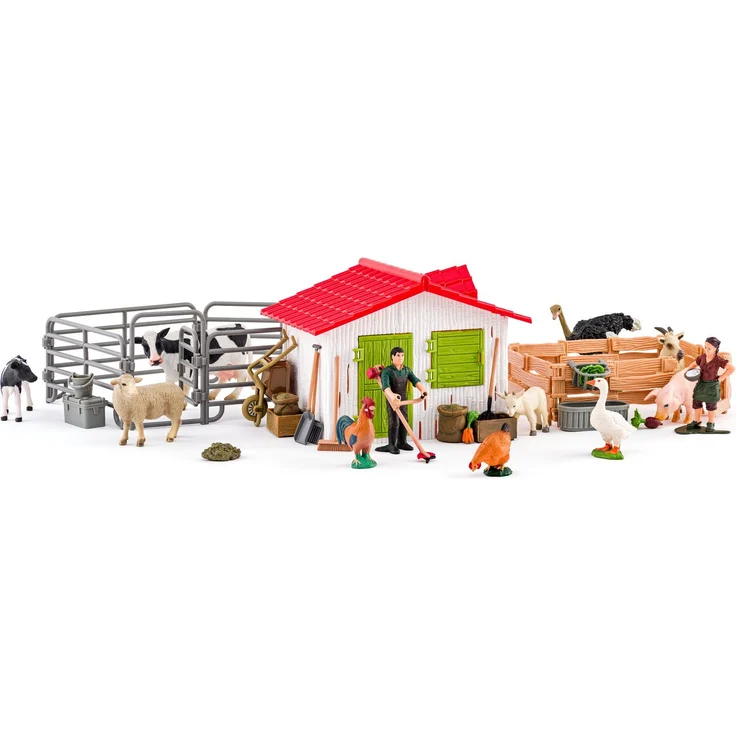 Woodyland Faunica Spielset 96039, 48-teiliges Lernspielzeug Bauernhof mit 10 Tierfiguren und 2 Menschenfiguren, kombinierbar