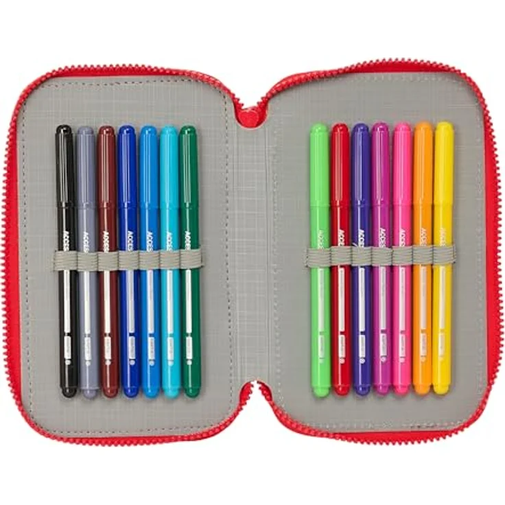 Safta Federmäppchen Atletico de Madrid, dreifach Federmäppchen mit 36 Teilen, inkl. Radiergummi, Bleistift, 16 Holzfarbstiften und 14 farbigen Markern, 12,5x5,5x19,5cm – Bild 6