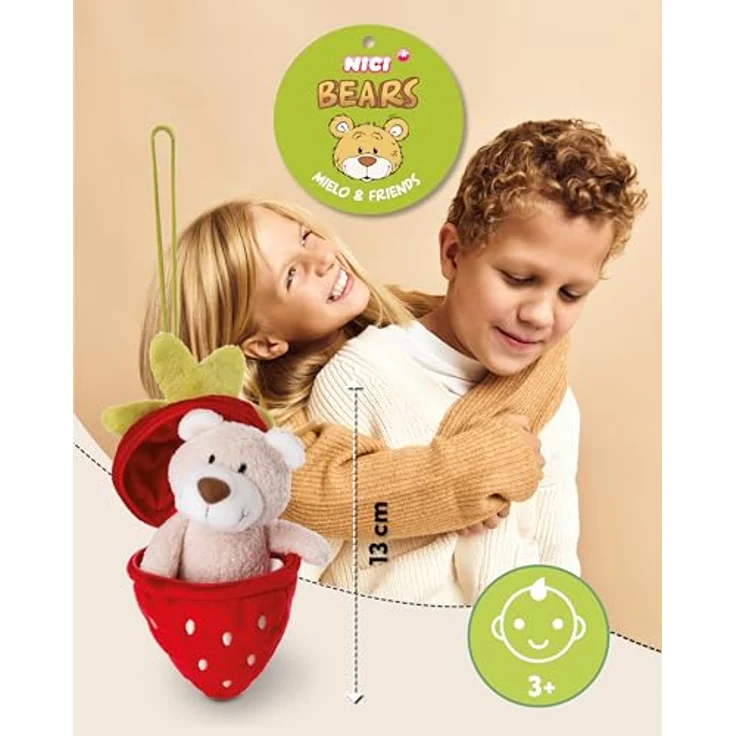 NICI Kuscheltier Bär Bendix 13cm I Plüschtier mit Plüsch-Erdbeere Anhänger GREEN - Nachhaltiges Stofftier für Schmusetierliebhaber - 49435 – Bild 2