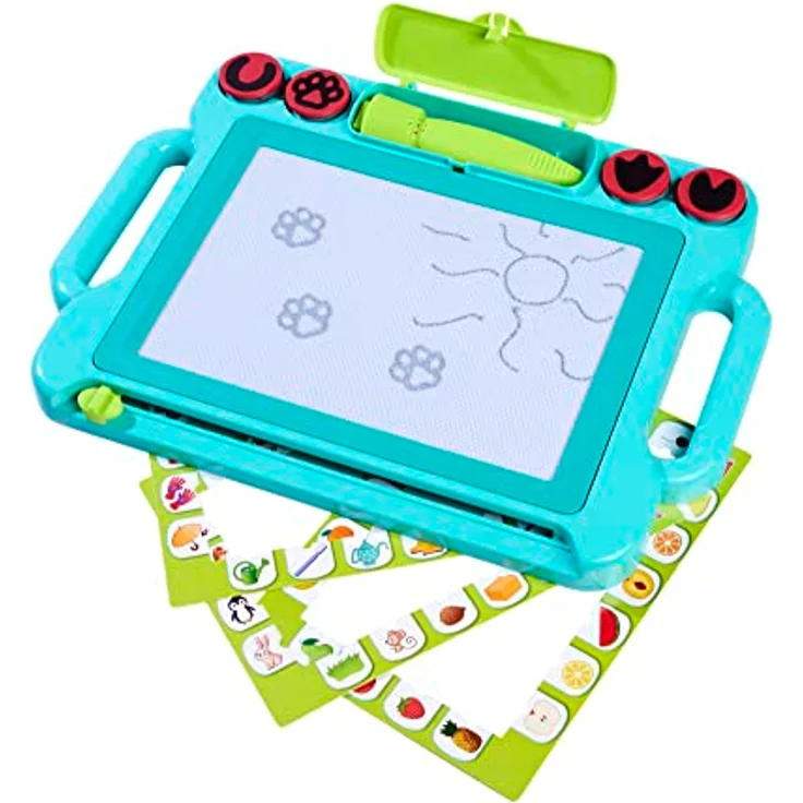 Simba 106334629 - Stampy Maltafel für Kinder, 41x29cm, magnetische Zaubertafel mit Sound-Stift, 4 Tierstempel mit Geräusch, Magnet-Stempeln, 3 Lernkarten, Magnettafel für Mädchen und Jungen ab 3 Jahre – Bild 5