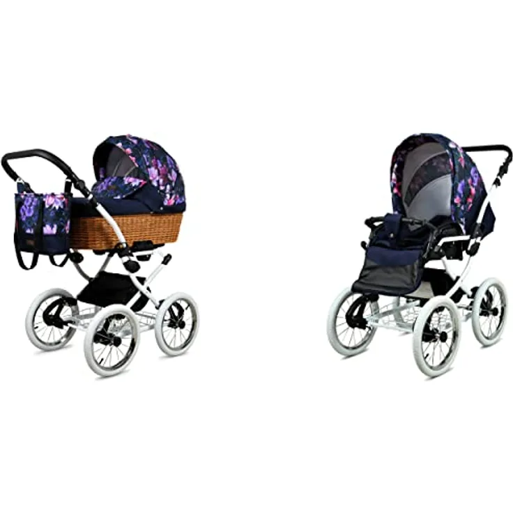 BabyLux ALU 2in1 Kinderwagen für Kleinkinder - Royal Magnolia White Frame, Kinderwagen für Neugeborene und Kleinkinder, Max. 15kg, verstellbare Rückenlehne, Fünf-Punkt-Sicherheitsgurte