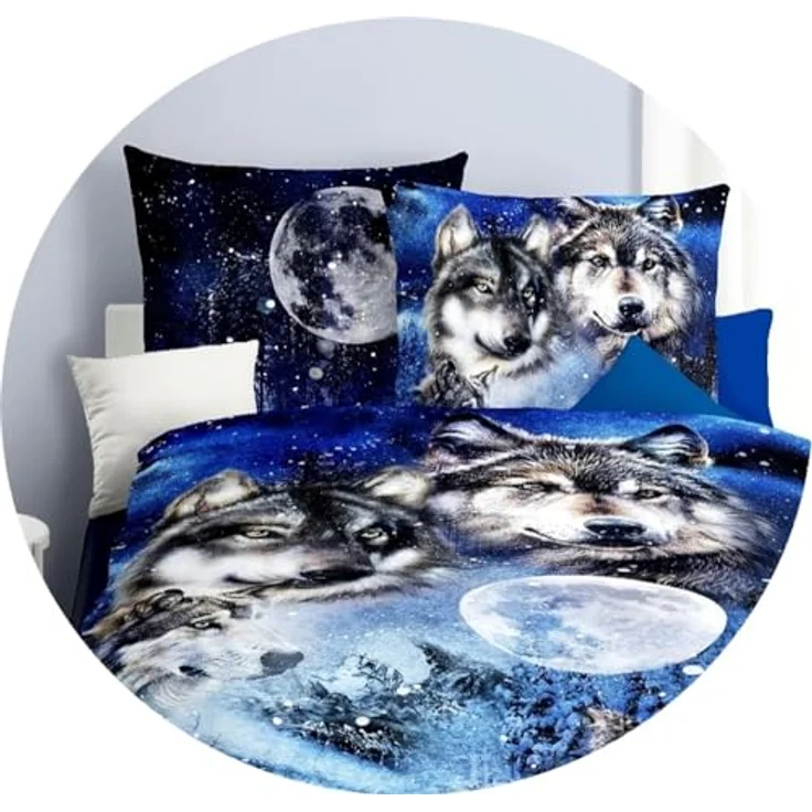 JACK Mako Satin 4tlg. Digitaldruck Bettwäsche Wolf Nights Saphir Blau Anthrazit Grau - 100% Baumwolle, hygienisch, Öko-Tex Standard 100 Siegel – Bild 2