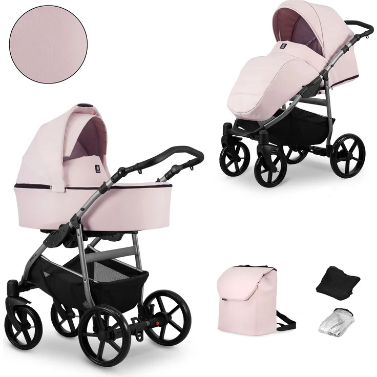Kunert MATA 2in1 Kinderwagen, Rosa mit Graphit-Rahmen, für Komfort und Sicherheit