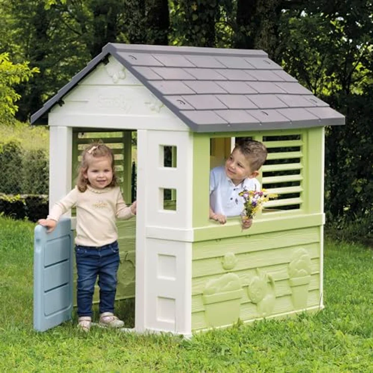 Smoby Jolie Spielhaus, wetterfestes Gartenhaus aus 50% Recyclingmaterial, 98x110x127 cm, mit Fenstern für Kinder ab 2 Jahren – Bild 4