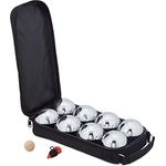 Relaxdays Boule, 8 Metall Kugeln, Set mit Zielkugel & Abstandsmesser, Tragetasche, Boccia Spiel, Silber/schwarz