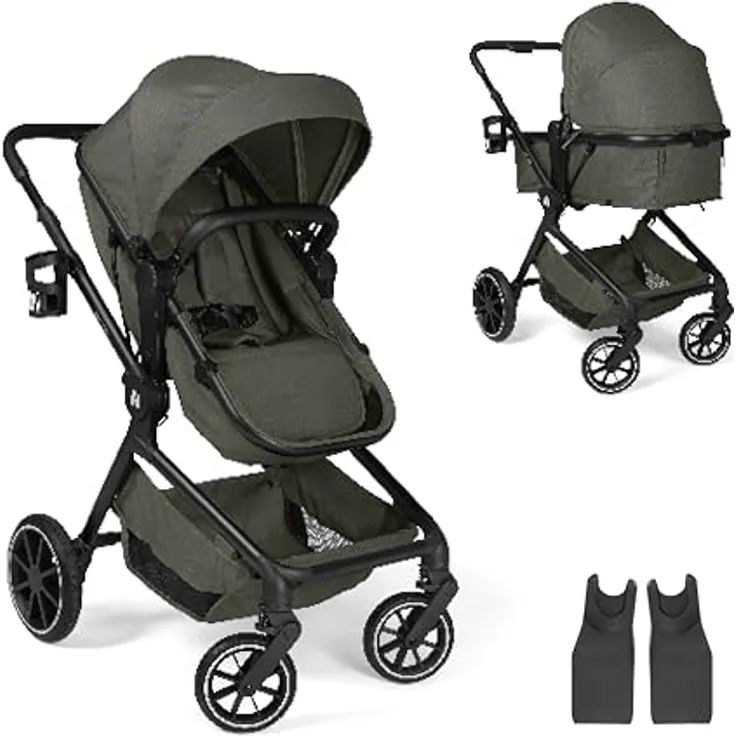 Hauck 2in1 Kinderwagen Convert N Care, Kombikinderwagen mit Babywanne und Sitzfunktion, Olive, inkl. Gratis Mobilitätsgarantie