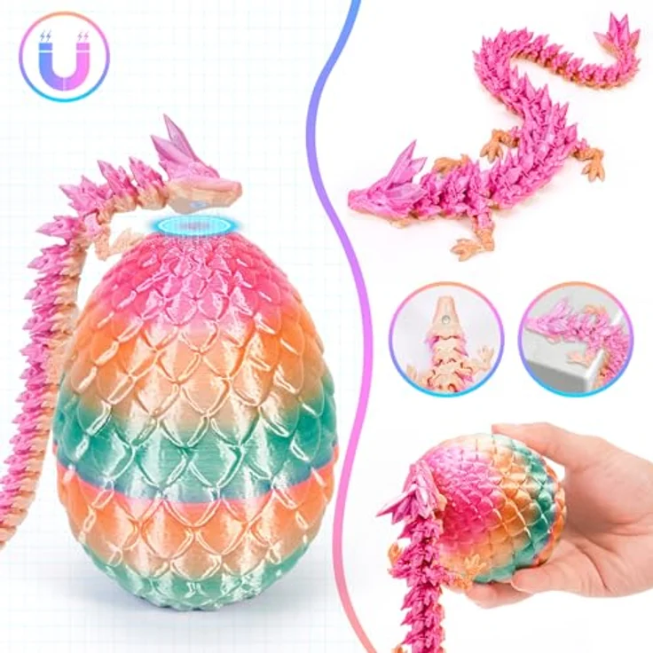 HIMS 3D Gedrucktes Drachenei mit Beweglichem Kristalldrachen, Magnetfunktion, 11 cm hoch – Umweltfreundliches Fidget-Spielzeug für Wohnkultur – Bild 2