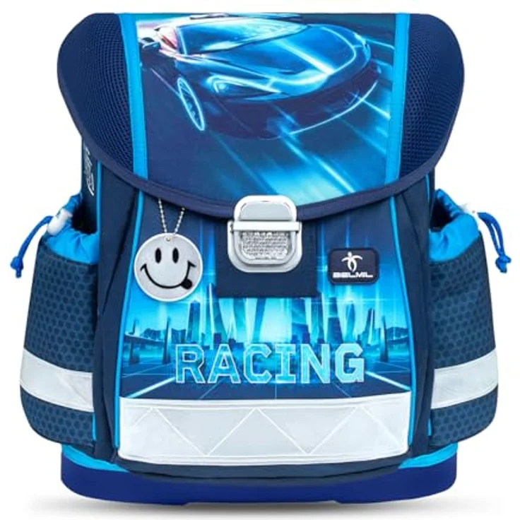 Belmil Classy Schulranzen Set 4-teilig (403-13/AG/S) Racing Blue Neon 2, leichter wasserdichter Schulranzen mit Brustgurt – Bild 3