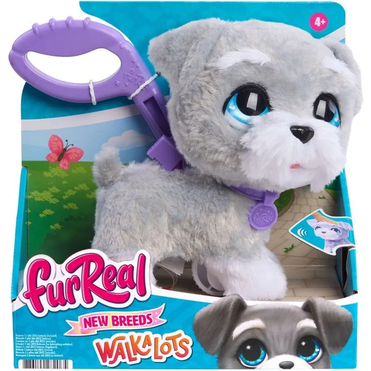 Just Play Furreal Teddybär, interaktives Kuscheltier mit abnehmbarer Leine und lebhaften Geräuschen, grau-weiß