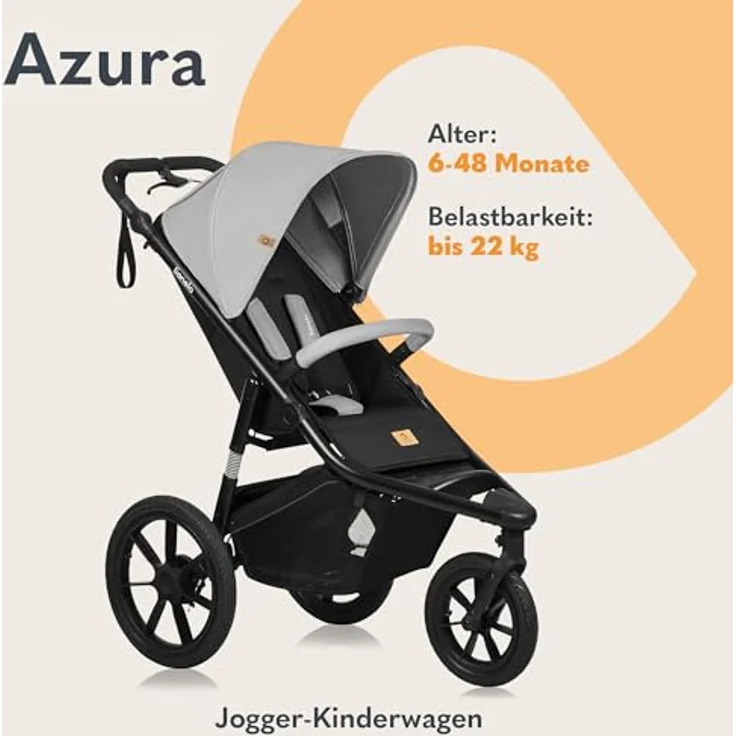 Lionelo AZURA Jogging-Kinderwagen, Dreirad-Jogging-Kinderwagen für aktive Eltern, in cheetah grey – Bild 2