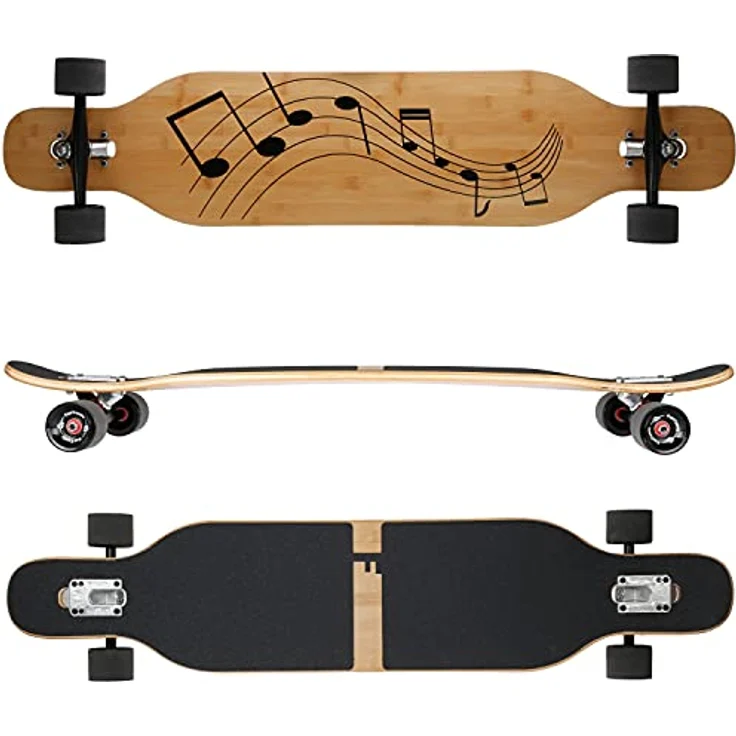 FunTomia FunTomia Longboard mit 3 Flex Stufen Skateboard Drop Through Cruiser Komplettboard Mach1 Speed Kugellager T-Tool (Flex3 bis 68kg, Musik - Bambus/Ahornholz) – Bild 2