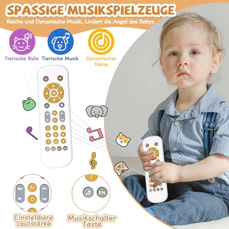 Orzbow Baby Spielzeug, Einstellbare Lautstärke Fernbedienung mit Musik und Klangeffekten, Montessori Lernspielzeug, Weiß – Bild 3