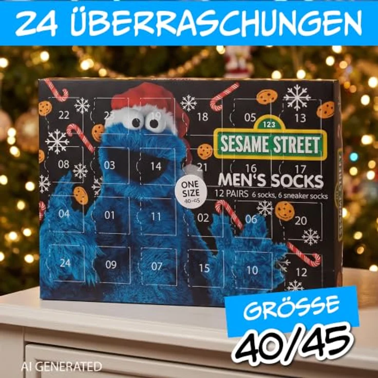 United Labels Sesamstraße Adventskalender, 12 Paar Socken für Herren in Größe 40-45, Mehrfarbig, Sneakers und lange Socken – Bild 8