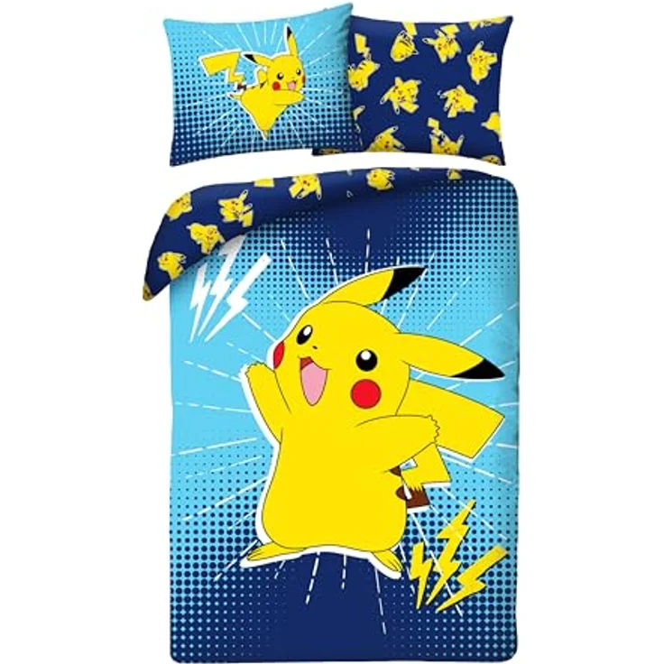 Halantex POKEMON Pikachu elektrisch – Bettwäsche-Set, 140 x 200 cm Bettbezug + 70 x 90 cm Kissenbezug, wendbar, 100 % Polyester, blau, schadstoffgeprüft nach Oeko-Tex Standard 100 – Bild 2