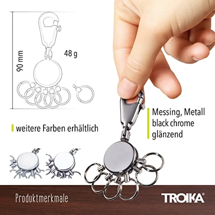 TROIKA Schlüsselanhänger PATENT, inkl. Karabinerhaken und 6 ausklinkbare Ringe, Black Chrome Look – Bild 4