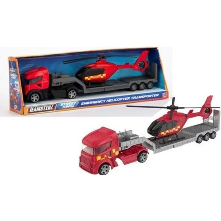 Teamsterz Street Kings Die-cast Emergency Heli Transporter, Spielzeugauto mit Rampe und Parkmöglichkeiten für kreative Fahrzeugabenteuer