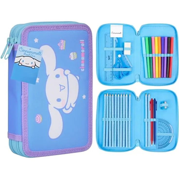Hello Kitty Federmäppchen, gefüllt mit Bunt- und Filzstiften, Schule Set, Mehrfarbig Cinnamoroll