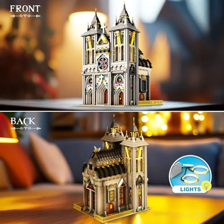 Reobrix Mittelalterliche Kirche Baustein-Set 66027, Modellbausatz mit warmem LED-Licht, 3183 Teile, für Erwachsene und Jugendliche ab 14 Jahren – Bild 3