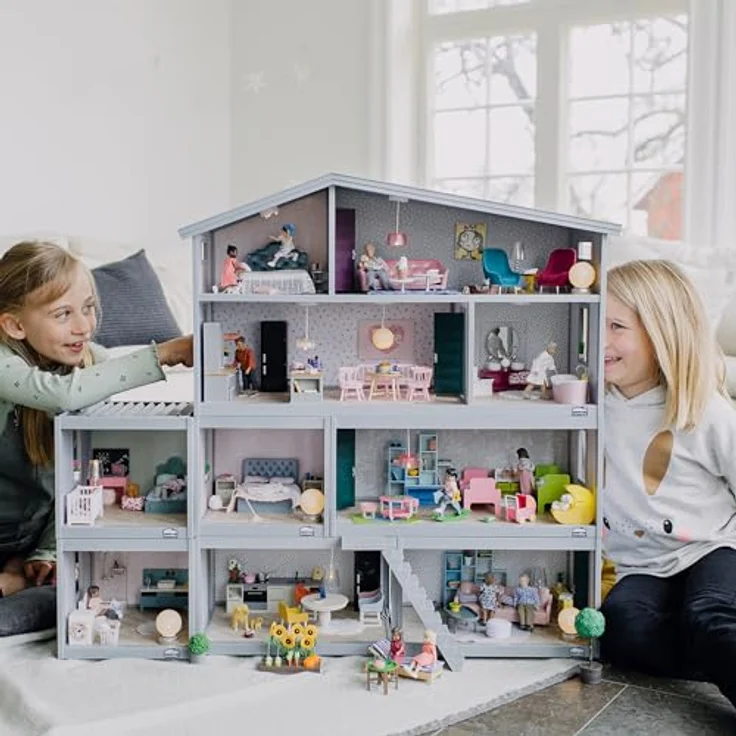 Lundby Puppenhausmöbel Spüle und Spülmaschine im eleganten Grau mit Holzelementen, 8 Teile, inkl. LED-Beleuchtung – Bild 6