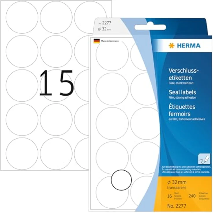 HERMA Folienetiketten 2277, transparent, 240 Stück, 32,0 x 32,0 mm, selbstklebend, wetterfest, beschreibbar – Bild 1