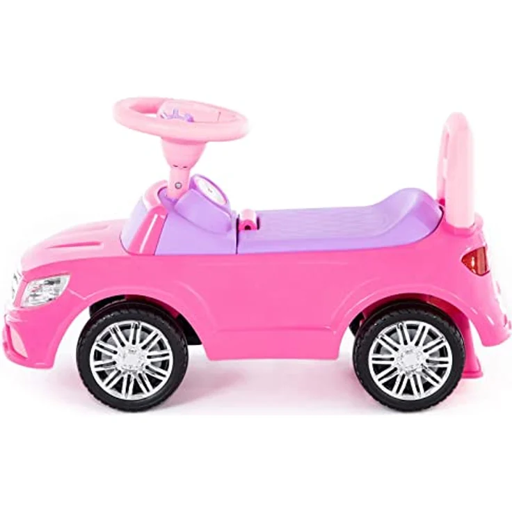 Polesie Rutscher SuperCar Nr. 3, pink mit Sound-Lenkrad, Rückenlehne und Staufach, Lauflernhilfe für Kinder – Bild 2