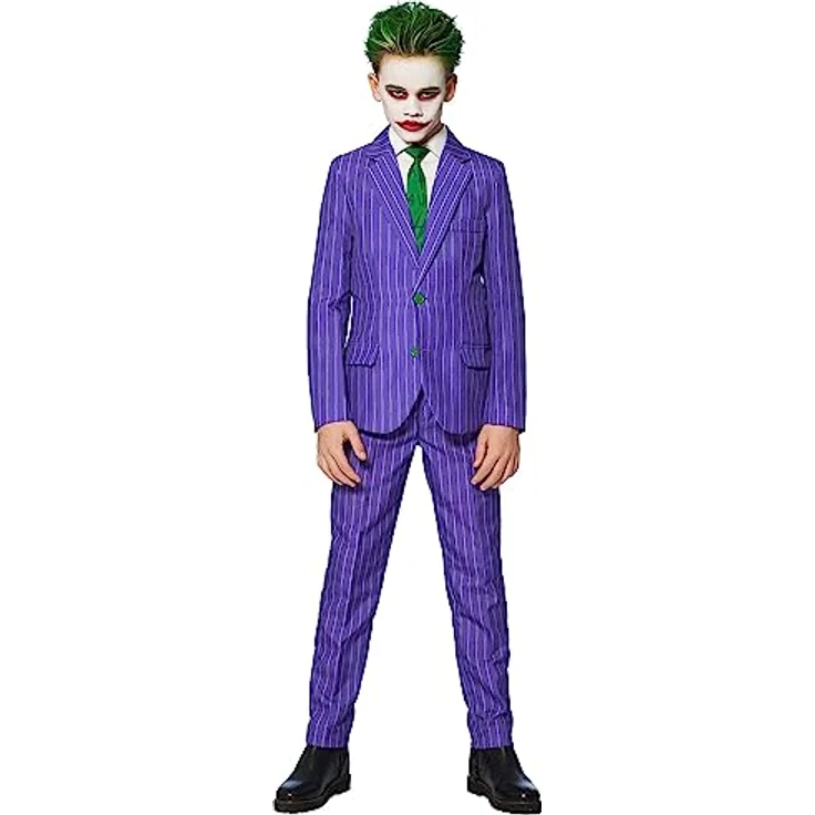 Suitmeister Boys The Joker Anzug für Kinder, dreiteiliges Kostüm mit Slim-Fit Schnitt, lizenziert aus dem Batman-Universum (122, 128, 134) – Bild 1