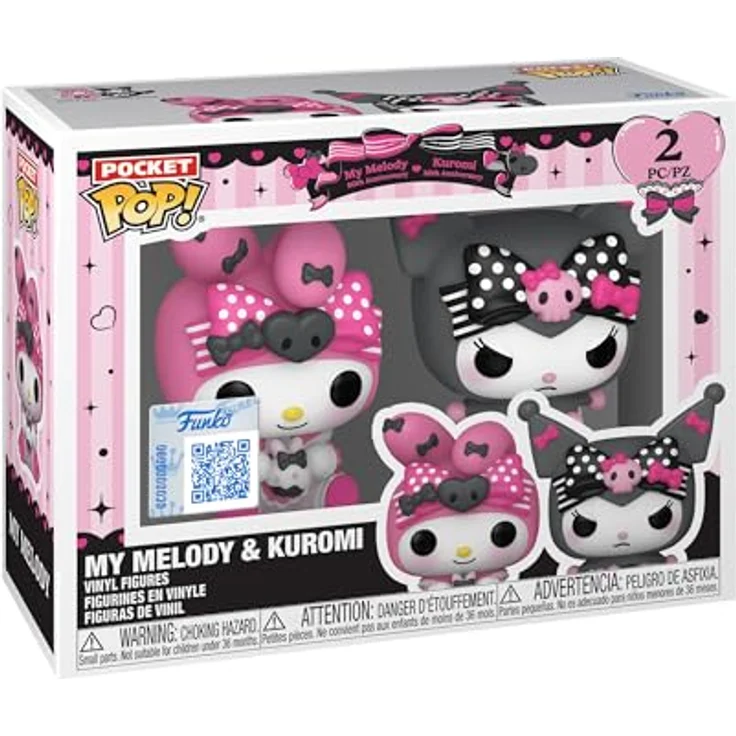 Funko Pocket Pop! Hello Kitty Kuromi + 20th, Vinyl-Schlüsselanhänger im 2-Pack, Neuartiger Sammelartikel für Anime-Fans, 11,76 cm – Bild 1