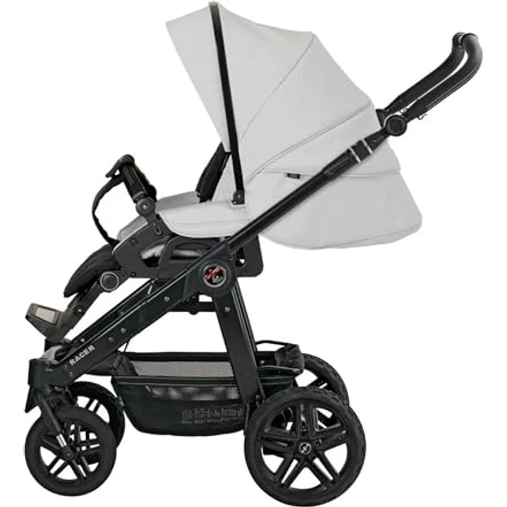 Hartan Kinderwagenset Racer GTS, 3-teilig, Hellgrau, mit Federung, 5-Punkte-Gurt, abklappbarer Fußstütze, Made in Germany – Bild 5