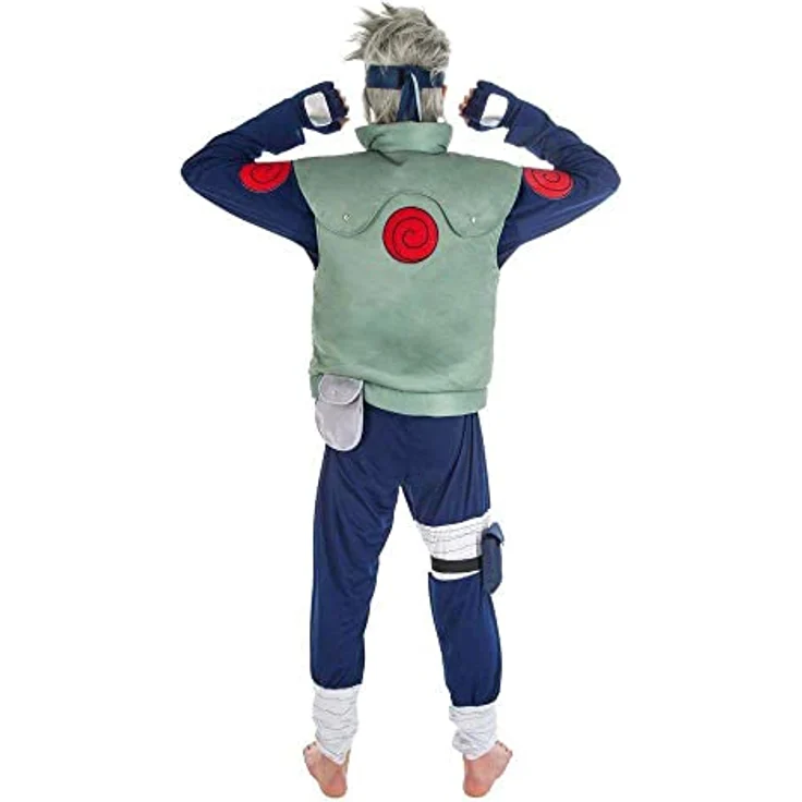 Chaks Naruto Kakashi-Kostüm für Herren grün-blau - Blau, Lizenz-Verkleidung mit Weste, Hose, Halstuch und Stirnband – Bild 5