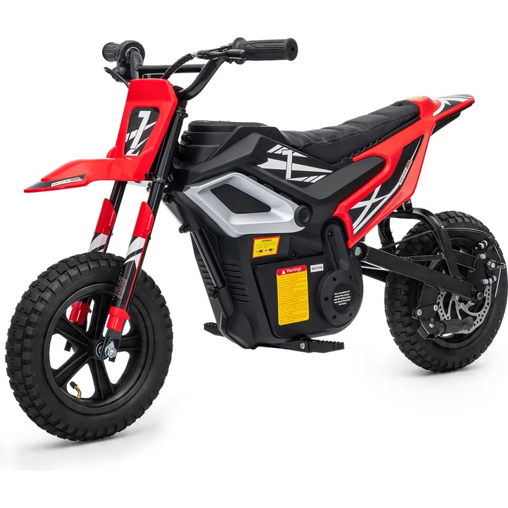 FCH Elektrisches Kindermotorrad, 24 V, 7 Ah, mit Ledersitz und 250-W-Nabenmotor, rot